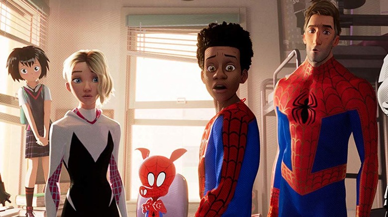 The multiple Spider men and women of "Spider Man: Into The Spider Verse"