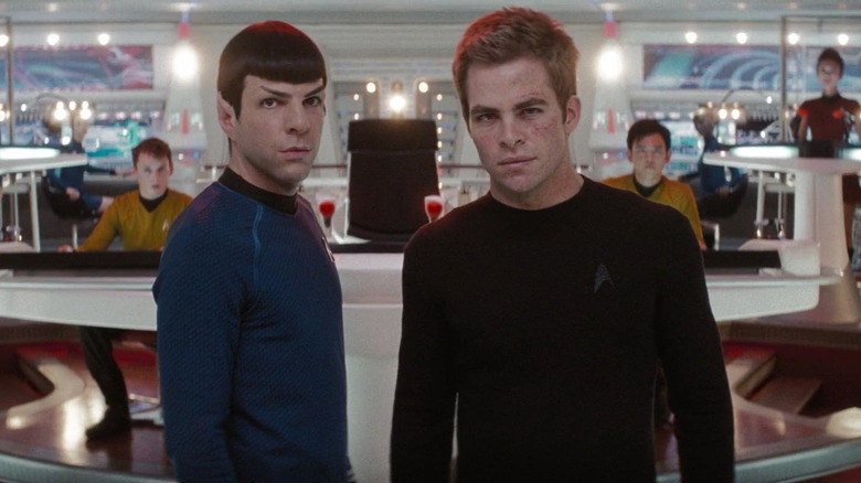 Zachary Quinto as Spock and Chris Pine as Kirk