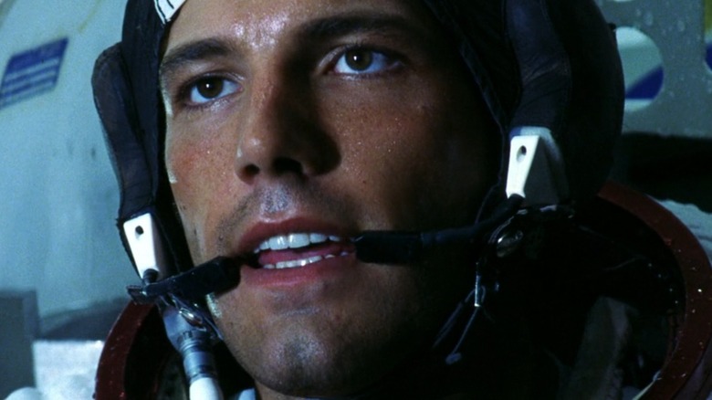 A closeup of a frustrated Ben Affleck as A.J. Frost in his astronaut gear in Armageddon