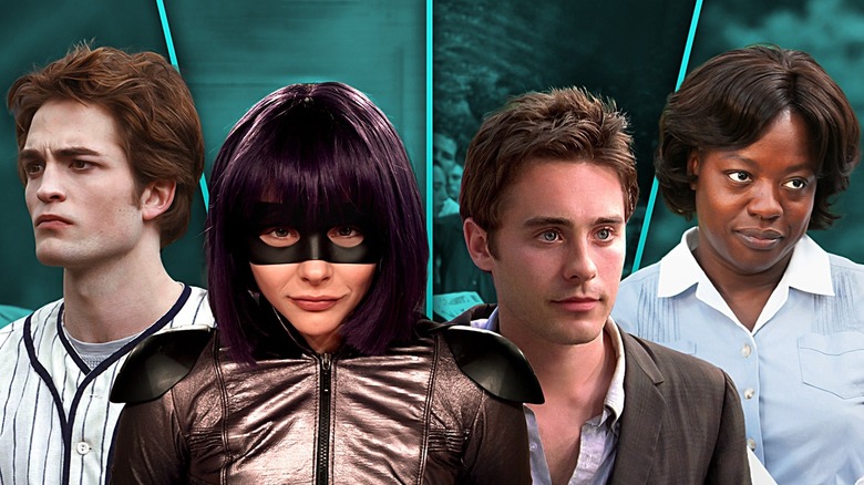 A composite image of Robert Pattinson in Twilight, Chloe Grace Moretz in Kick Ass 2, Jared Leto in Urban Legend, and Viola Davis in The Help