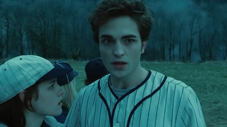 Robert Pattinson as Edward Cullen in his vampire baseball uniform in Twilight