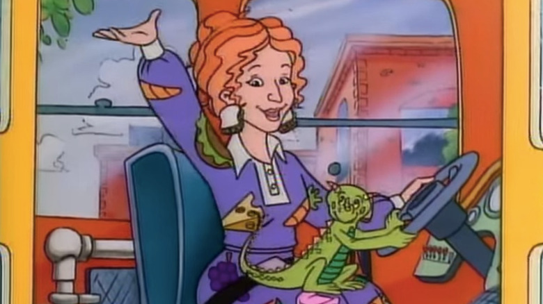Ms. Frizzle driving the Magic School Bus