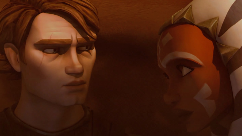 Anakin and Ahsoka glare at each other