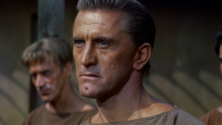 Spartacus (Kirk Douglas) looks stern in Spartacus