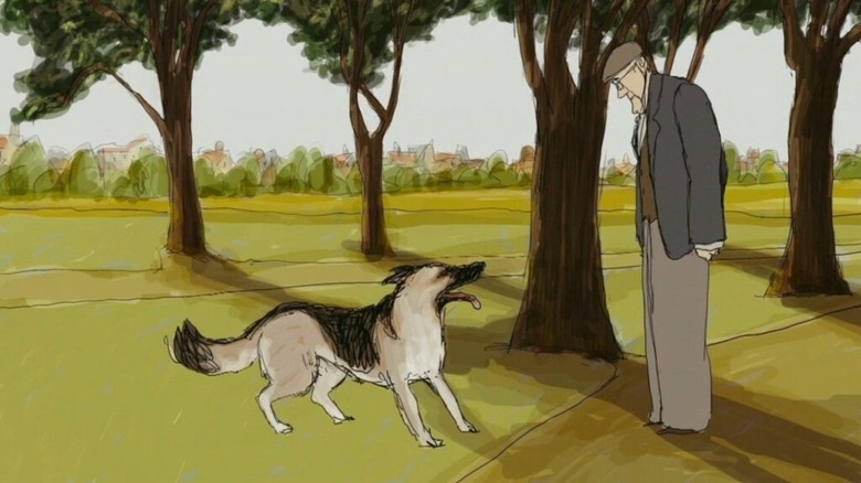 a dog and a man standing in the park in My Dog Tulip