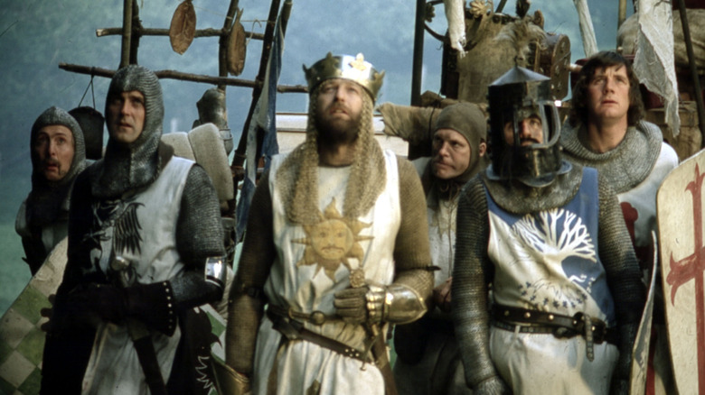 Monty Python troupe as King Arthur and the Knights of the Round Table in Monty Python and the Holy Grail