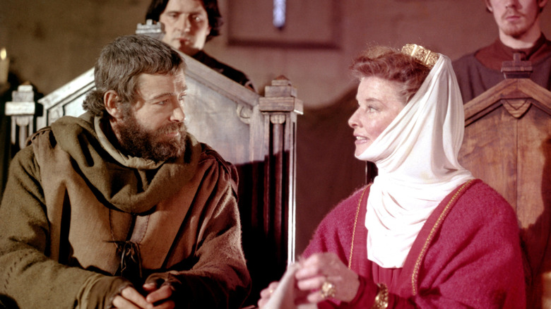 King Henry II (Peter O'Toole) and Eleanor of Aquitaine (Katharine Hepburn) in conversation in The Lion in Winter