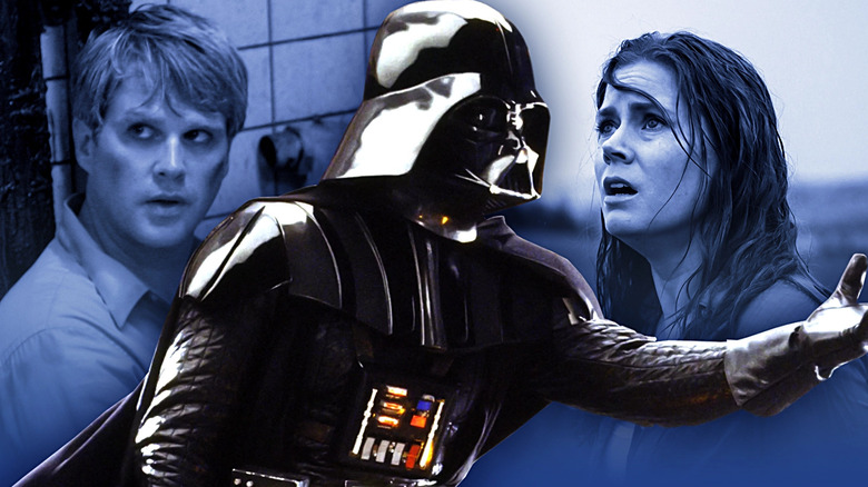 Composite image of Cary Elwes as Gordon in Saw, Darth Vader in Empire Strikes Back, and Amy Adams as Louise in Arrival.