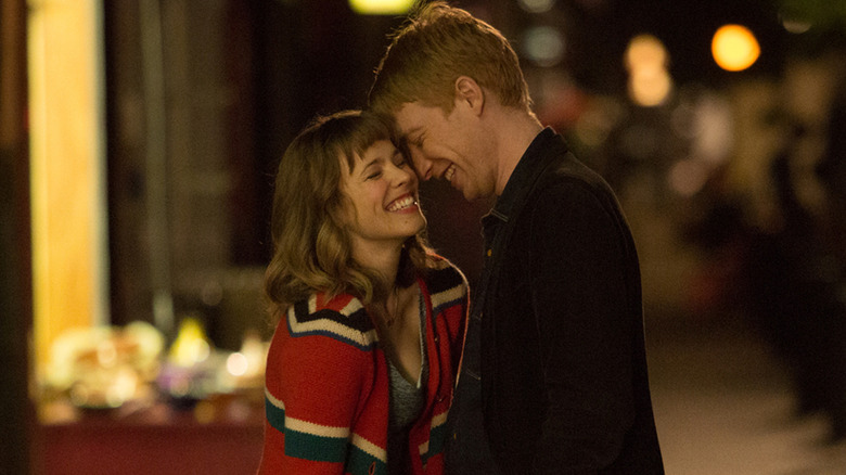 Rachel McAdams and Domhnall Gleeson as Tim and Mary laughing in About Time