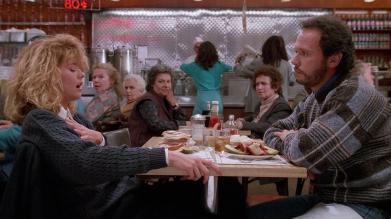 Meg Ryan and Billy Crystal as Sally and Harry in Katz's deli in When Harry Met Sally