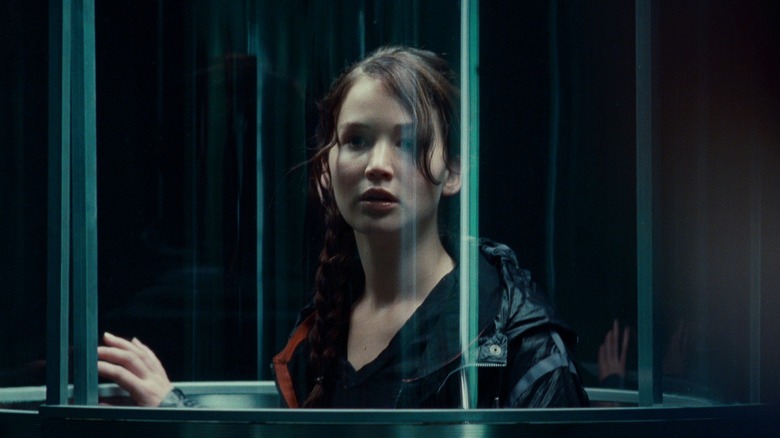 Katniss Everdeen (Jennifer Lawrence) inside a tube in The Hunger Games