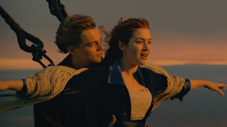 Leonardo DiCaprio as Jack Dawson holds Kate Winslet as Rose DeWitt Bukater in Titanic