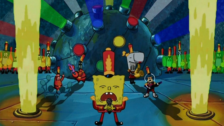 SpongeBob SquarePants singing at the Bubble Bowl