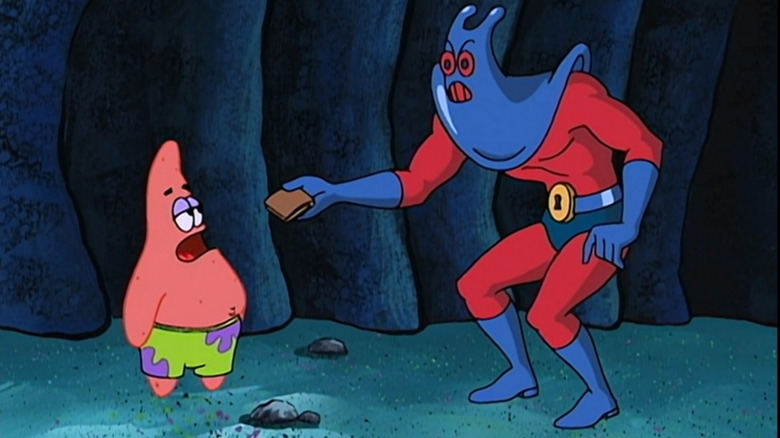 Man Ray giving Patrick a wallet that isn't his on SpongeBob SquarePants