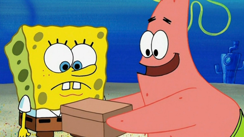 Patrick showing off his secret box to SpongeBob SquarePants