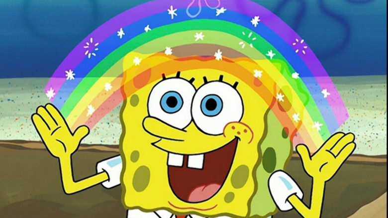 SpongeBob SquarePants making a rainbow