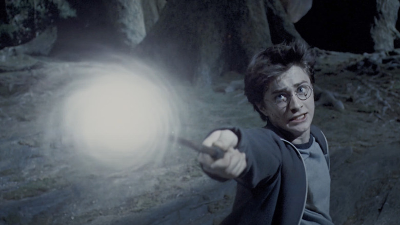 Daniel Radcliffe as Harry Potter conjures a powerful spell in Harry Potter and the Prisoner of Azkaban