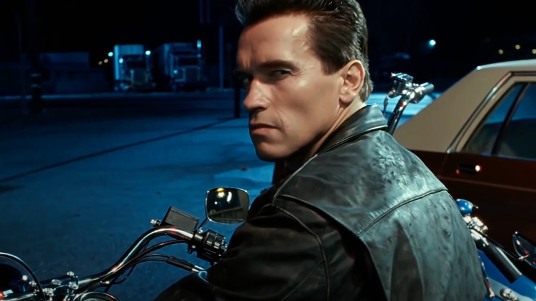 Arnold Schwarzenegger as the T-800 looks over his shoulder in Terminator 2: Judgment Day