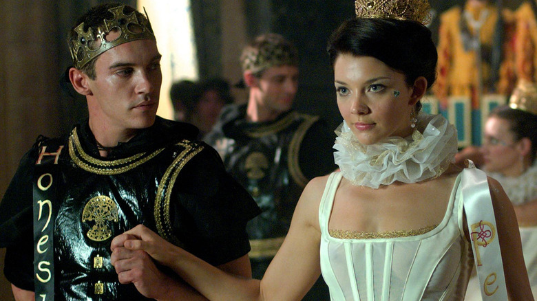 Henry VIII (Jonathan Rhys Meyers) holds hands with Anne Boleyn (Natalie Dormer) on The Tudors