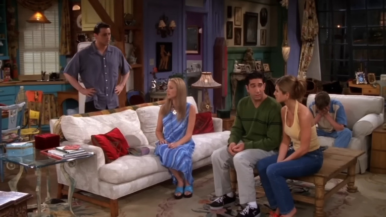 Characters on Friends hanging out in a living room