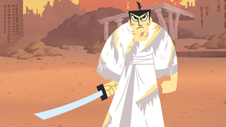 Samurai Jack glaring wielding sword in Samurai Jack