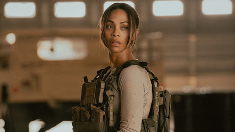 Joe McNamara (Zoe Saldana) looking pensive on Special Ops: Lioness