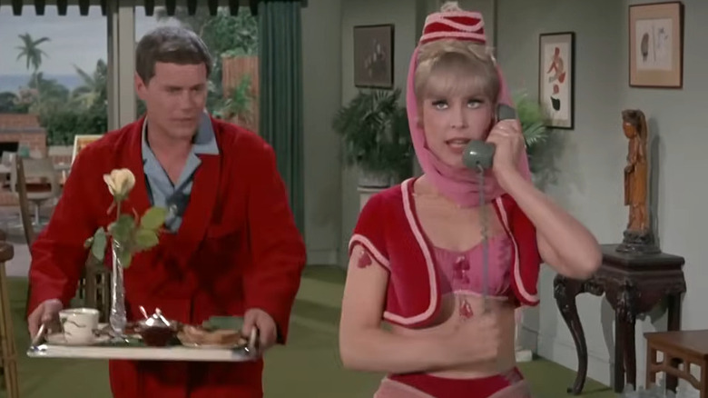 Jeannie (Barbara Eden) answering the phone on I Dream of Jeannie