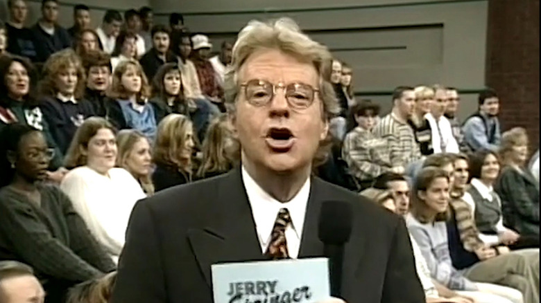 Jerry Springer addressing the camera.