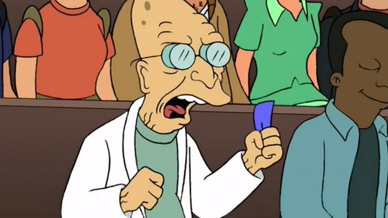 Professor Farnsworth yelling with a ticket in hand