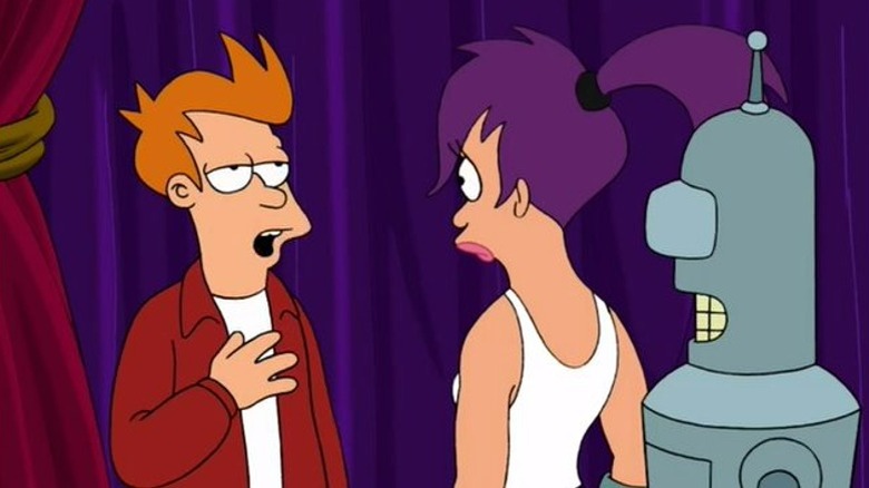 Fry gloats to Leela and Bender