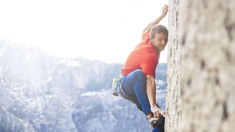 Tommy Caldwell free climbing in The Dawn Wall