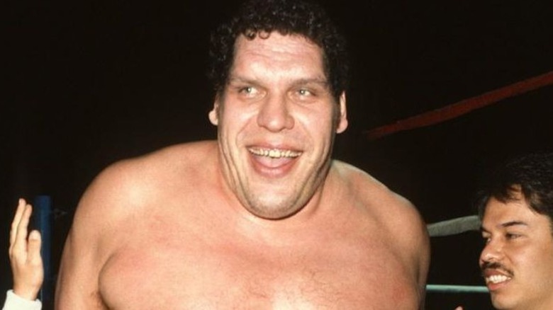 Andre the Giant smiling wrestling ring