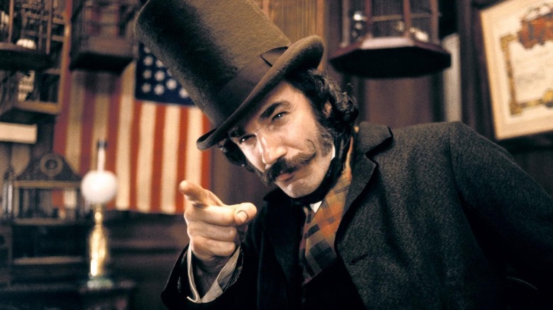 Bill the Butcher (Daniel Day-Lewis) points smugly in Gangs of New York