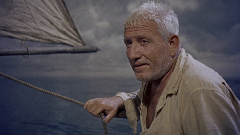 The Old Man (Spencer Tracy) pulls the sails in The Old Man and the Sea