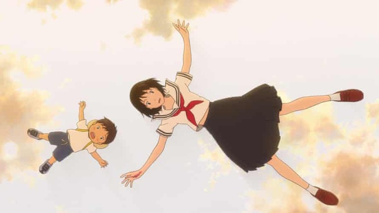 Kun and Mirai fall through the sky