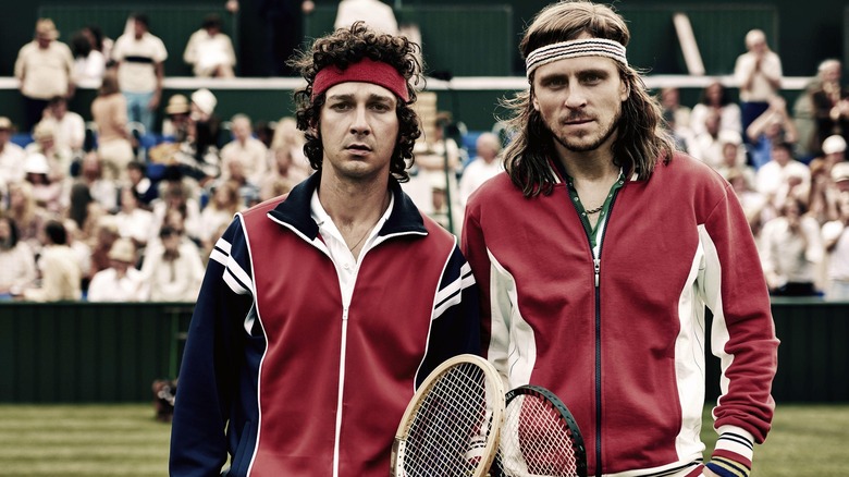 Shia Labeouf and Sverrir Gudnason playing tennis