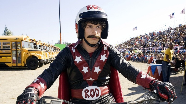 Andy Samberg riding motorcycle