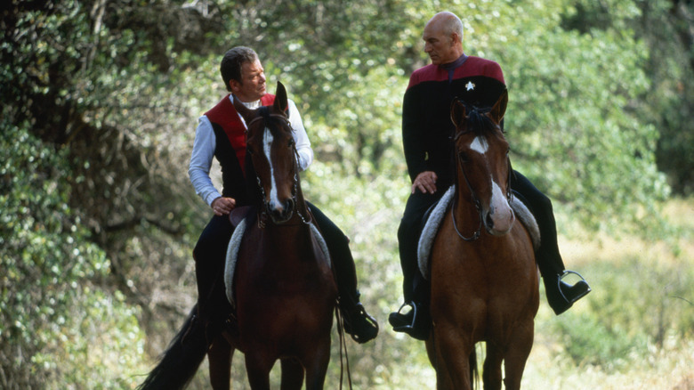 William Shatner's Kirk and Patrick Stewart's Picard riding horses in Star Trek: Generations