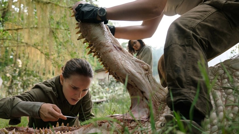 Lena Double examining alligator