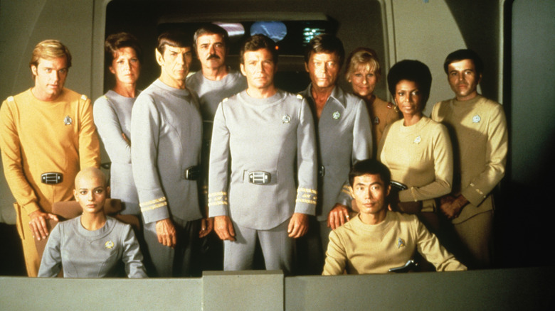 The entire crew assembled on the bridge of the Enterprise in Star Trek: The Motion Picture