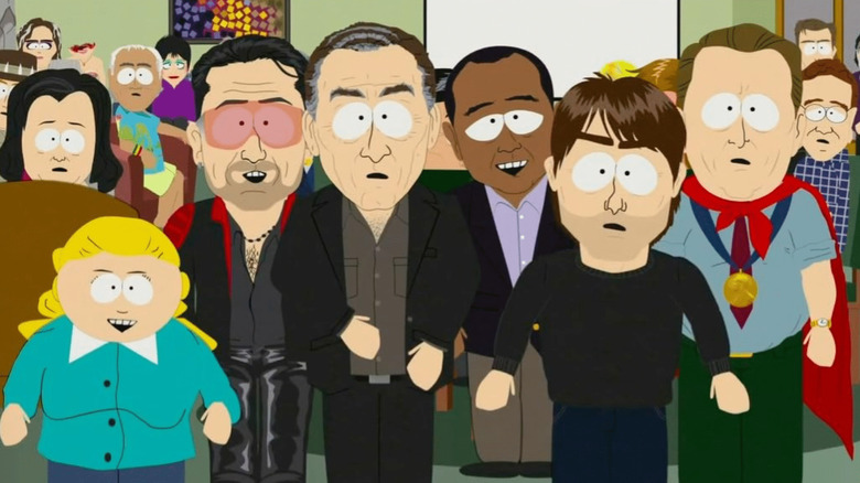 A big group of celebrities, led by Tom Cruise, on South Park.