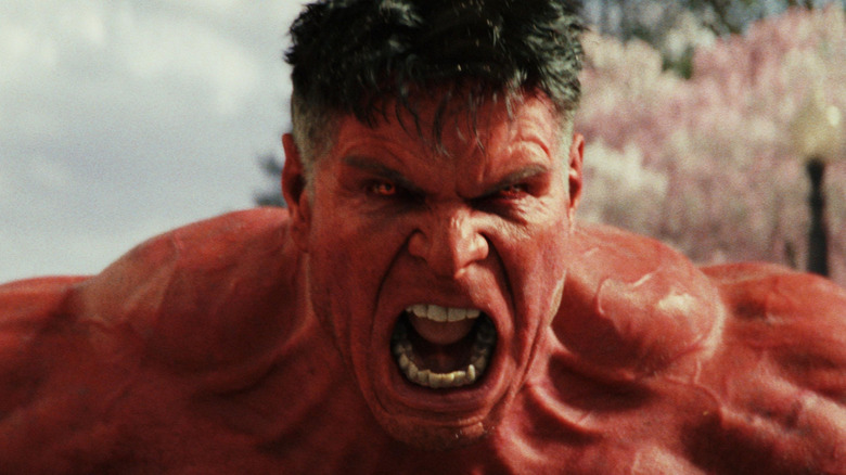 Harrison Ford as Red Hulk roaring in the street in Captain America: Brave New World