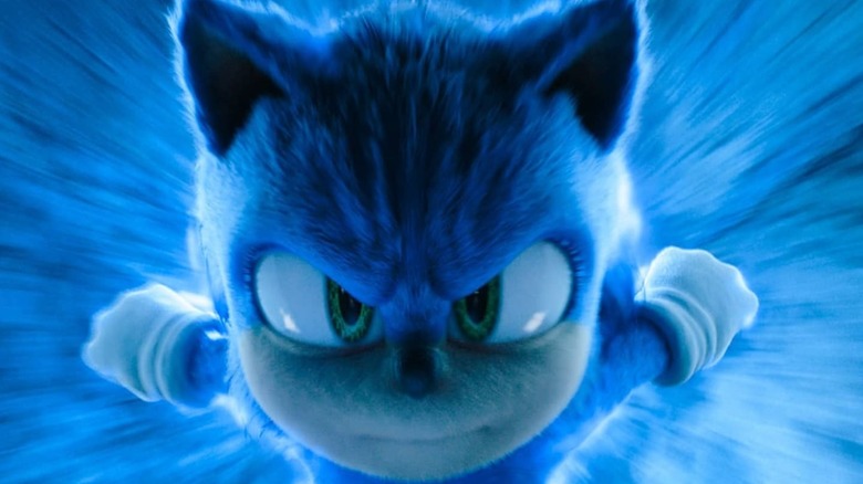 Sonic running through a blue tunnel in Sonic the Hedgehog 3