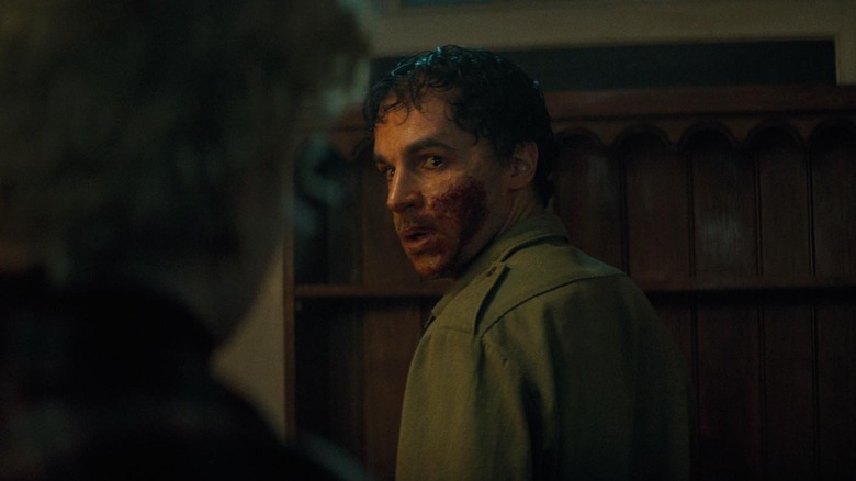 Christopher Abbott's Blake with blood all over his mouth in Wolf Man (2025)