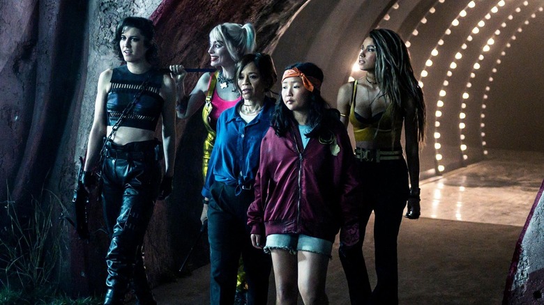 Huntress, Harley Quinn, Renee Montoya, Cassie Cain, and Black Canary walking together in Birds of Prey