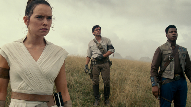 Rey with Poe and Finn in Star Wars: The Rise of Skywalker