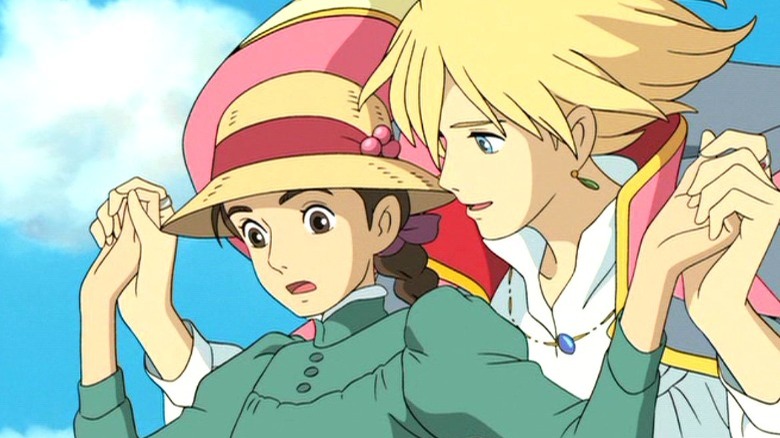 Sophie and Howl about to take off in Howl's Moving Castle