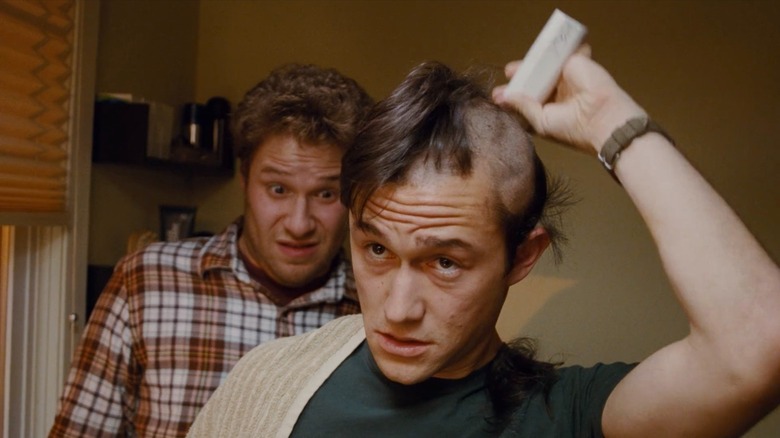 Joseph Gordon-Levitt shaving head Seth Rogen shocked look