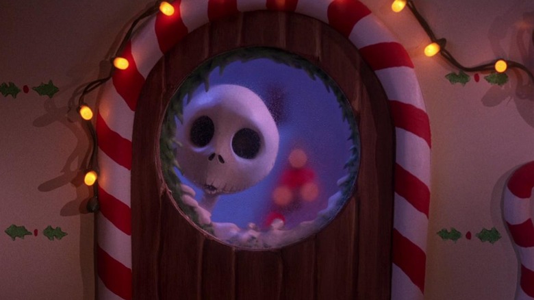 Jack Skellington peers into Christmas Town home