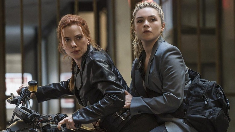 Black Widow, Yelena and Natasha on a Motorcycle